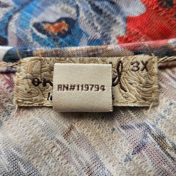 One World Womens 3X Semi-sheer Linen Blend Floral Tunic with Asymmetrical Hem - Picture 6 of 12